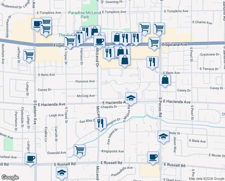 map of restaurants, bars, coffee shops, grocery stores, and more near 3050 Tarpon in Las Vegas