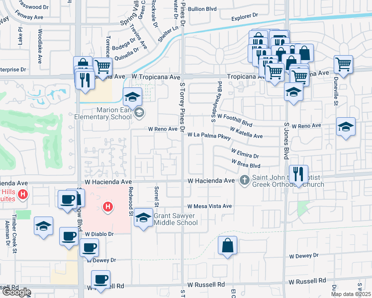 map of restaurants, bars, coffee shops, grocery stores, and more near 6442 Grey Dove Circle in Las Vegas