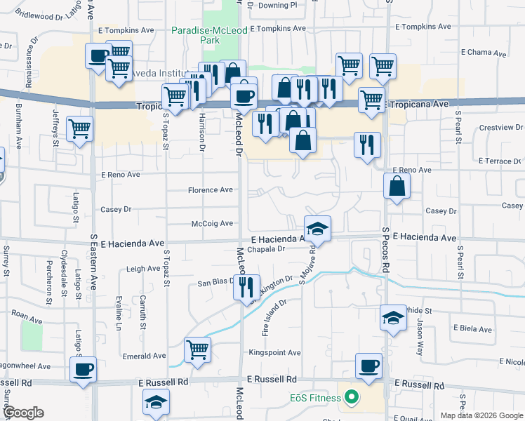 map of restaurants, bars, coffee shops, grocery stores, and more near 3050 Tarpon in Las Vegas