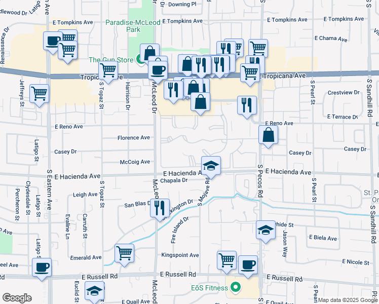 map of restaurants, bars, coffee shops, grocery stores, and more near 3152 Tarpon in Las Vegas