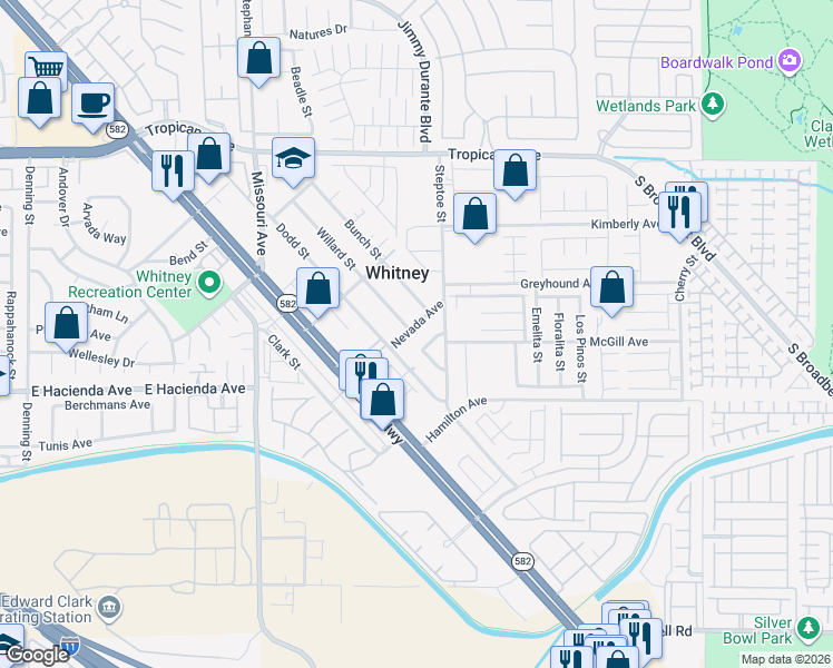 map of restaurants, bars, coffee shops, grocery stores, and more near 5252 Nevada Avenue in Las Vegas