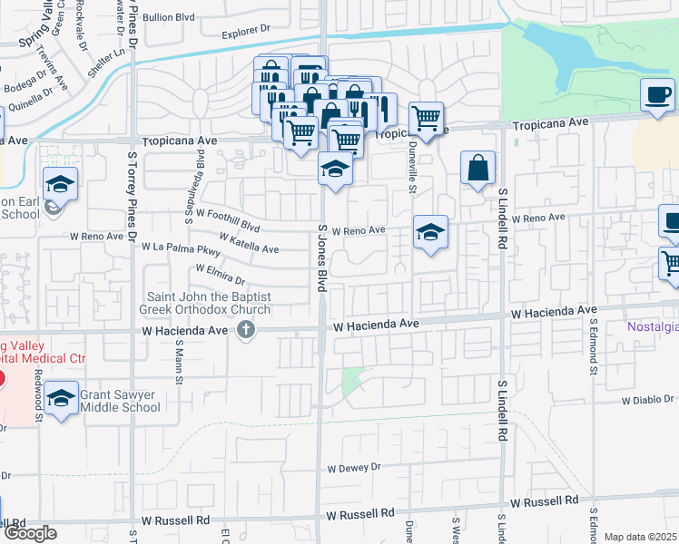 map of restaurants, bars, coffee shops, grocery stores, and more near 5114 South Jones Boulevard in Las Vegas