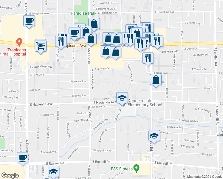 map of restaurants, bars, coffee shops, grocery stores, and more near 3152 Tarpon in Las Vegas