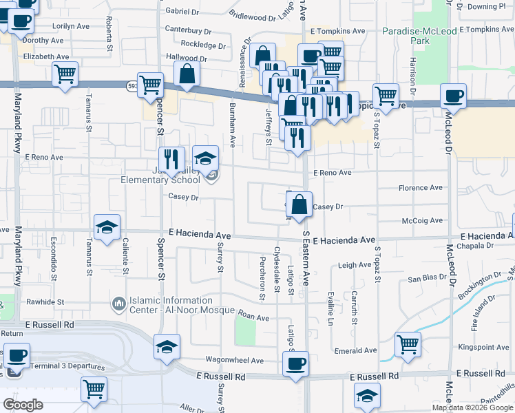 map of restaurants, bars, coffee shops, grocery stores, and more near 2287 Casey Drive in Las Vegas