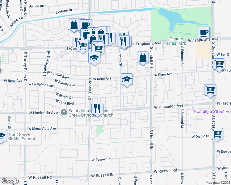 map of restaurants, bars, coffee shops, grocery stores, and more near 5814 Greenery View Lane in Las Vegas