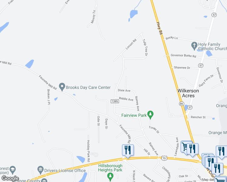 map of restaurants, bars, coffee shops, grocery stores, and more near 530 Harper Road in Hillsborough