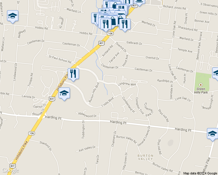 map of restaurants, bars, coffee shops, grocery stores, and more near 324 Boxmere Place in Nashville