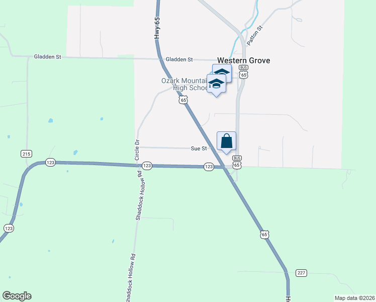 map of restaurants, bars, coffee shops, grocery stores, and more near 16 Sue Street in Western Grove