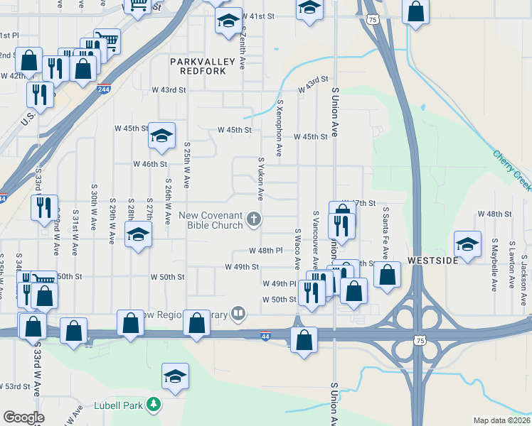 map of restaurants, bars, coffee shops, grocery stores, and more near 4730 South Yukon Avenue in Tulsa
