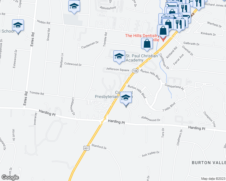 map of restaurants, bars, coffee shops, grocery stores, and more near 411 Summit Ridge Place in Nashville