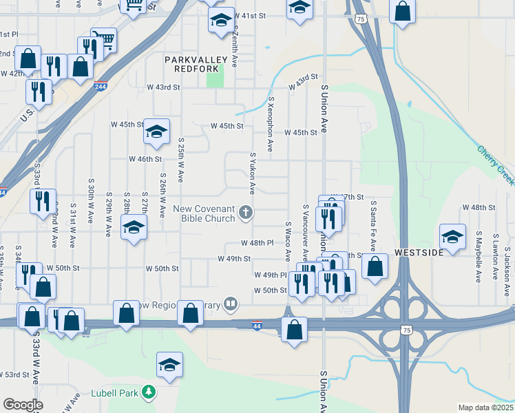 map of restaurants, bars, coffee shops, grocery stores, and more near 4730 South Yukon Avenue in Tulsa
