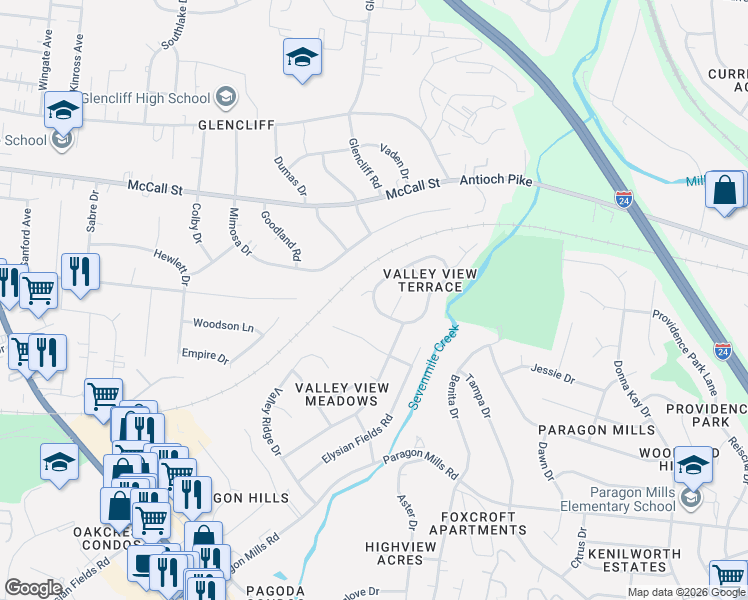 map of restaurants, bars, coffee shops, grocery stores, and more near 421 Cathy Jo Circle in Nashville