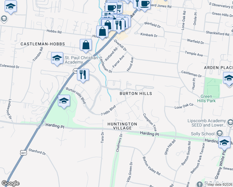 map of restaurants, bars, coffee shops, grocery stores, and more near 324 Boxmere Place in Nashville