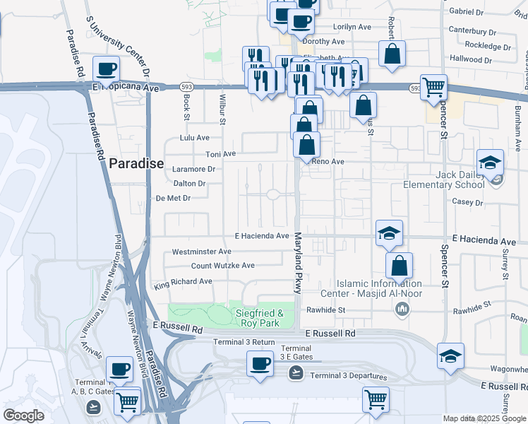 map of restaurants, bars, coffee shops, grocery stores, and more near 5218 Greene Lane in Las Vegas