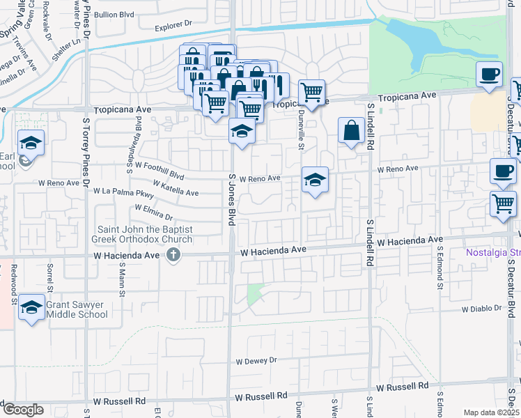 map of restaurants, bars, coffee shops, grocery stores, and more near 5122 South Jones Boulevard in Las Vegas