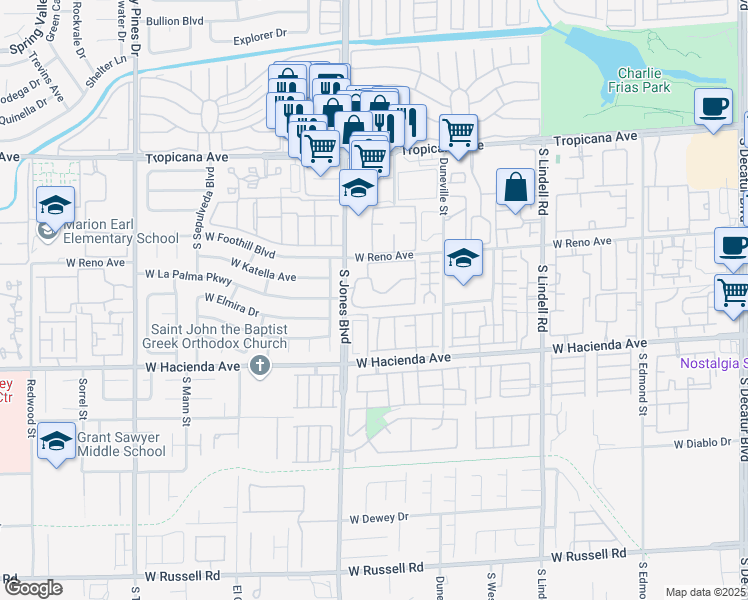 map of restaurants, bars, coffee shops, grocery stores, and more near 5118 South Jones Boulevard in Las Vegas