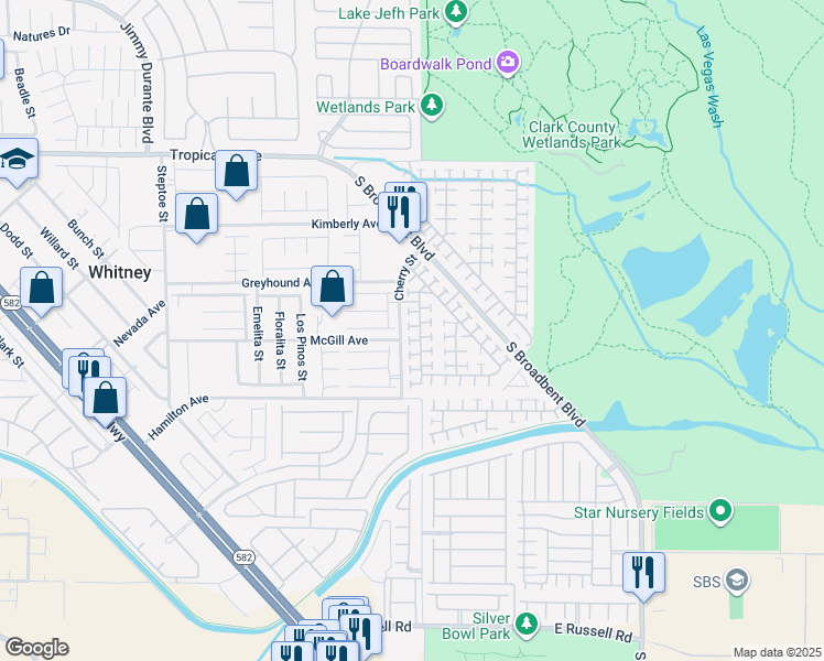 map of restaurants, bars, coffee shops, grocery stores, and more near 5199 Mineral Lake Drive in Las Vegas