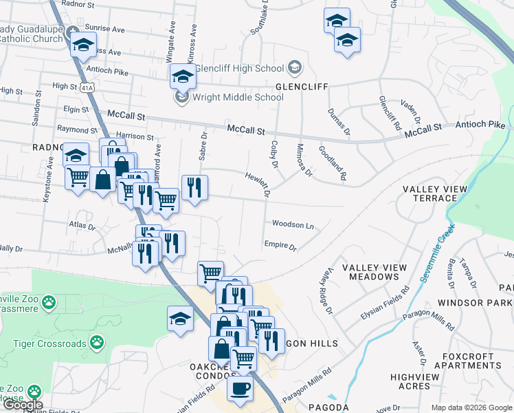 map of restaurants, bars, coffee shops, grocery stores, and more near 3704 Norma Drive in Nashville