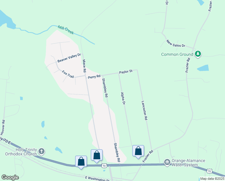 map of restaurants, bars, coffee shops, grocery stores, and more near 601 Shambley Road in Mebane