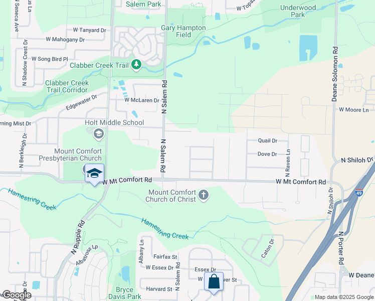 map of restaurants, bars, coffee shops, grocery stores, and more near 2343 North Hatterly Lane in Fayetteville