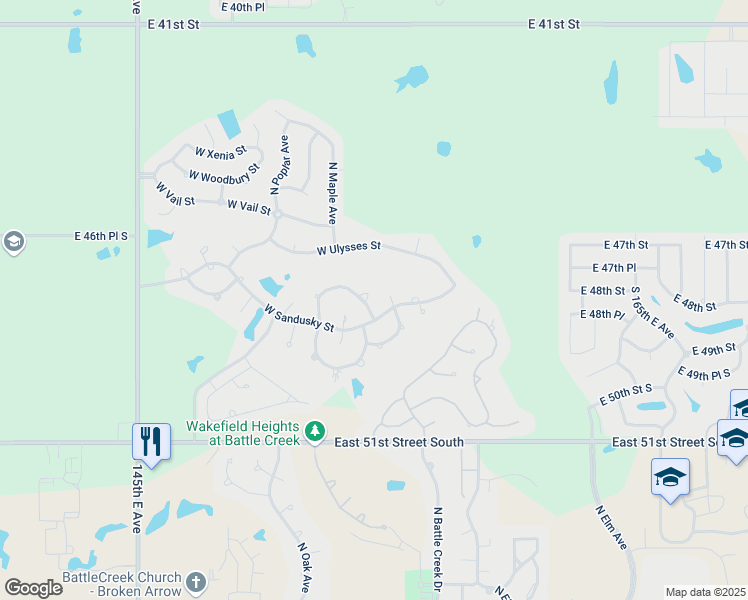 map of restaurants, bars, coffee shops, grocery stores, and more near 4201 North Maple Place in Broken Arrow