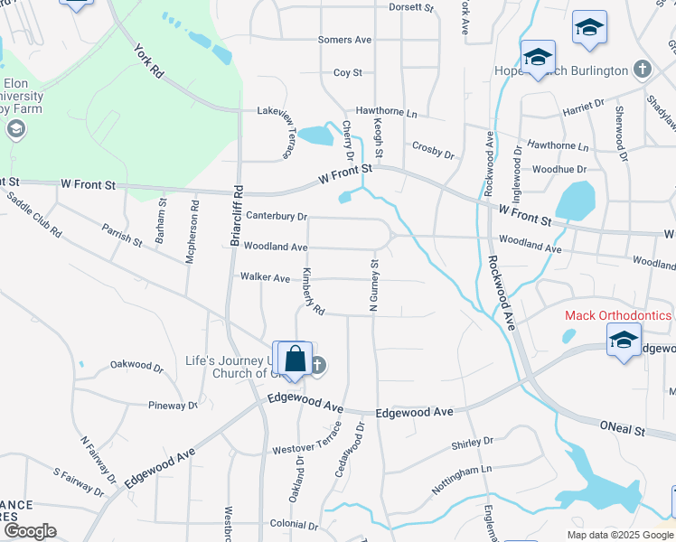 map of restaurants, bars, coffee shops, grocery stores, and more near 2169 Walker Avenue in Burlington