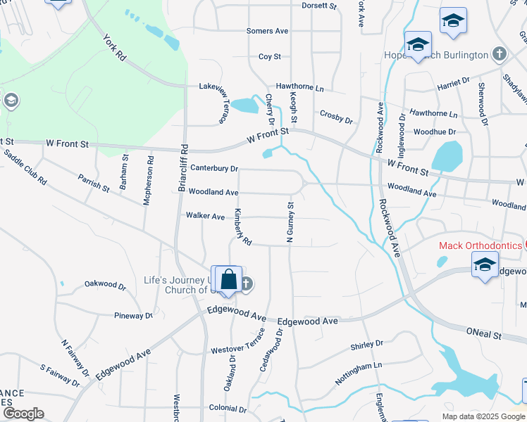 map of restaurants, bars, coffee shops, grocery stores, and more near 2169 Walker Avenue in Burlington