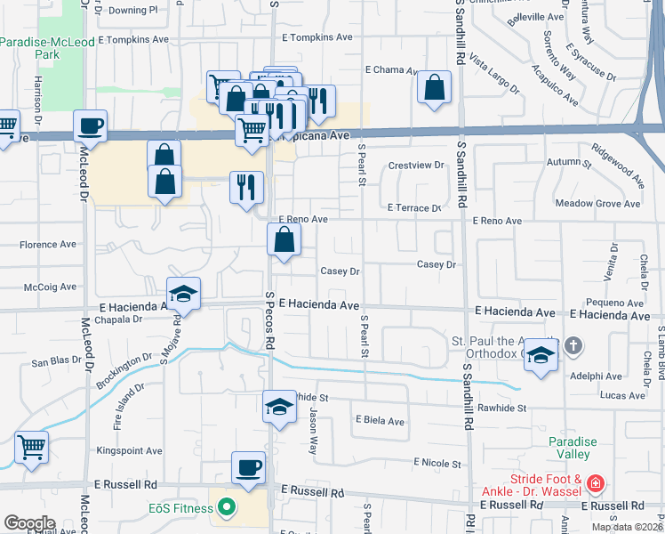 map of restaurants, bars, coffee shops, grocery stores, and more near 3537 Casey Drive in Las Vegas
