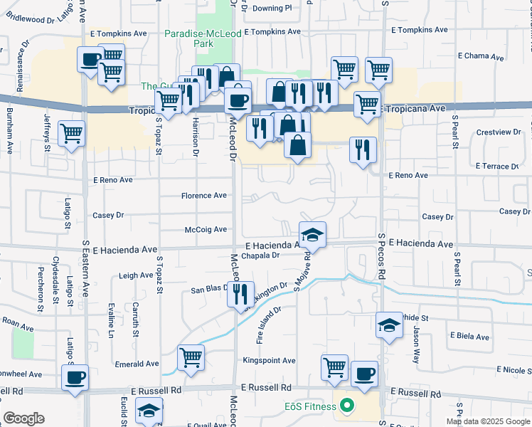 map of restaurants, bars, coffee shops, grocery stores, and more near 3050 Tarpon in Las Vegas