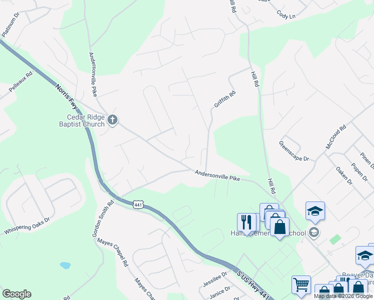 map of restaurants, bars, coffee shops, grocery stores, and more near 4005 Cletus Way in Knoxville