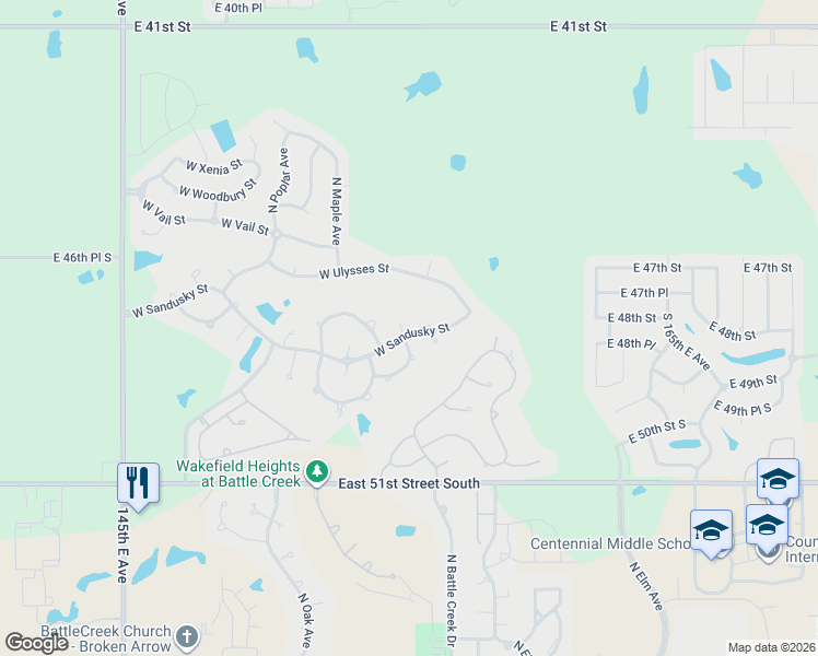 map of restaurants, bars, coffee shops, grocery stores, and more near 4108 North Lions Place in Broken Arrow