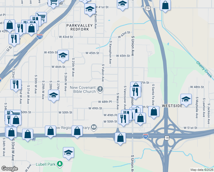 map of restaurants, bars, coffee shops, grocery stores, and more near 1926 West 47th Place in Tulsa