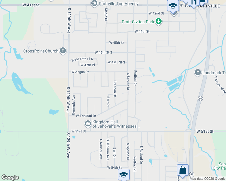 map of restaurants, bars, coffee shops, grocery stores, and more near 501 Barr Drive in Sand Springs