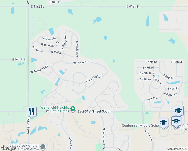 map of restaurants, bars, coffee shops, grocery stores, and more near 4108 North Lions Place in Broken Arrow