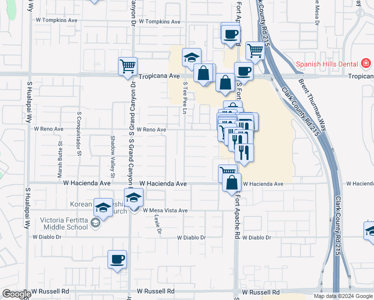 map of restaurants, bars, coffee shops, grocery stores, and more near 9589 Ancala Hollow Court in Las Vegas