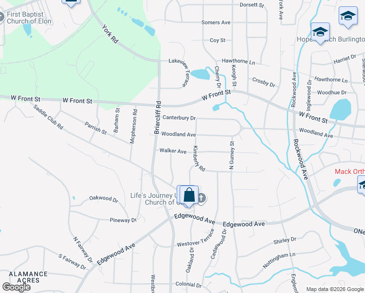 map of restaurants, bars, coffee shops, grocery stores, and more near 2210 Walker Avenue in Burlington