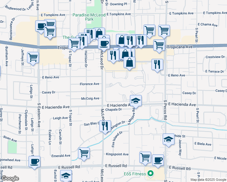 map of restaurants, bars, coffee shops, grocery stores, and more near 3058 Tarpon in Las Vegas