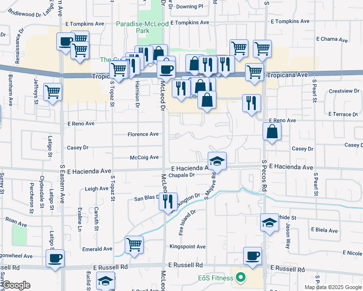 map of restaurants, bars, coffee shops, grocery stores, and more near 3058 Tarpon in Las Vegas