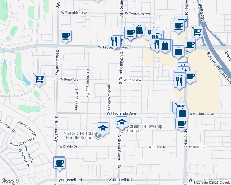 map of restaurants, bars, coffee shops, grocery stores, and more near 9808 Shadymill Avenue in Las Vegas