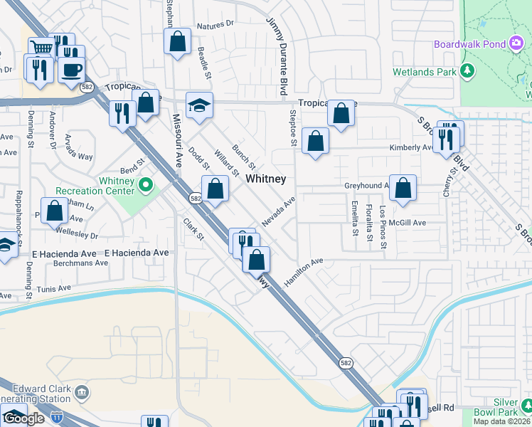 map of restaurants, bars, coffee shops, grocery stores, and more near 5943 Willard Street in Las Vegas