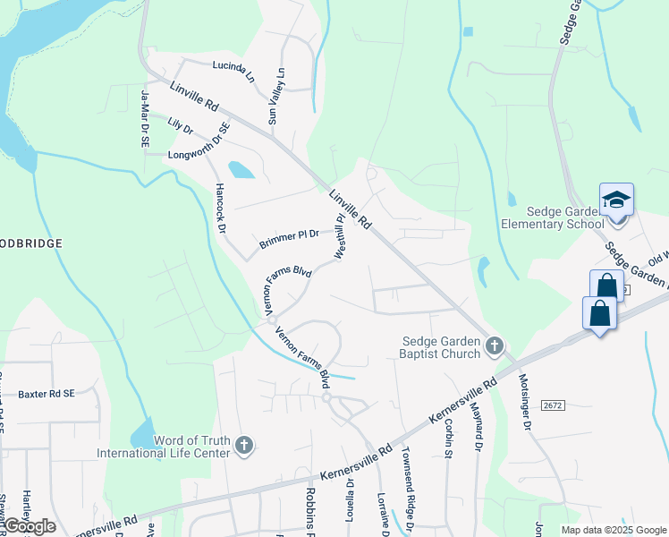 map of restaurants, bars, coffee shops, grocery stores, and more near 4655 Saints Delight Church Road in Kernersville