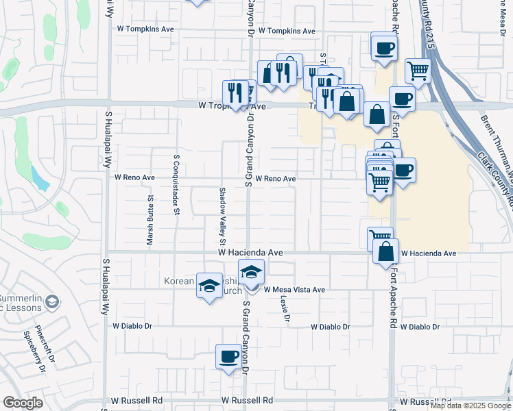 map of restaurants, bars, coffee shops, grocery stores, and more near 9779 Havasupai Avenue in Las Vegas