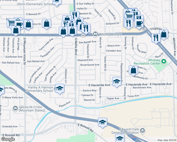 map of restaurants, bars, coffee shops, grocery stores, and more near 5086 Myrtlewood Avenue in Las Vegas