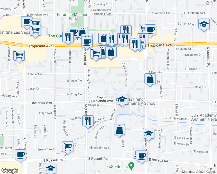 map of restaurants, bars, coffee shops, grocery stores, and more near 3152 Tarpon in Las Vegas