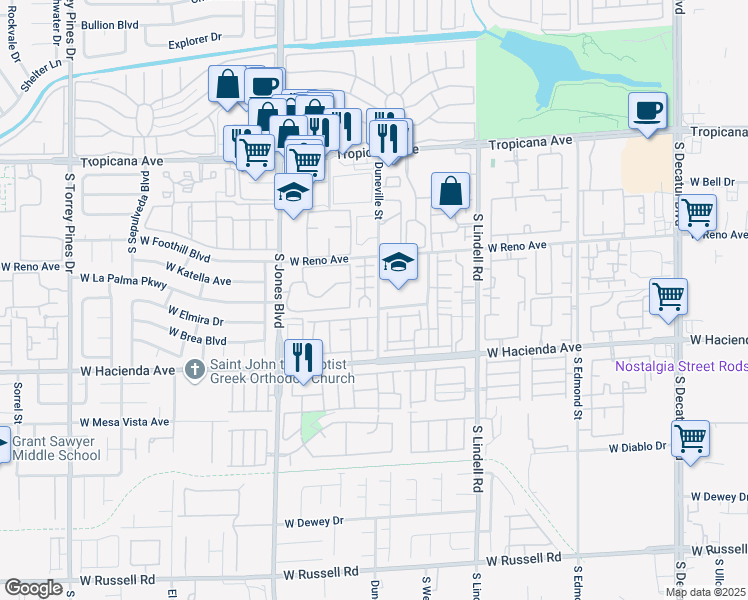 map of restaurants, bars, coffee shops, grocery stores, and more near 5814 Greenery View Lane in Las Vegas