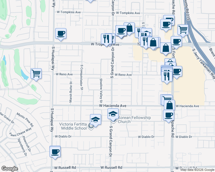 map of restaurants, bars, coffee shops, grocery stores, and more near 9808 Shadymill Avenue in Las Vegas