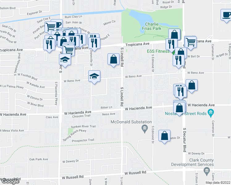 map of restaurants, bars, coffee shops, grocery stores, and more near 5604 Davies Drive in Las Vegas