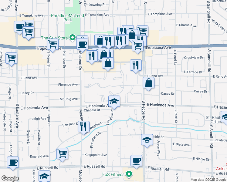 map of restaurants, bars, coffee shops, grocery stores, and more near 5259 Caspian Springs Drive in Las Vegas