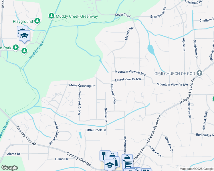 map of restaurants, bars, coffee shops, grocery stores, and more near 356 Natalie Drive in Winston-Salem