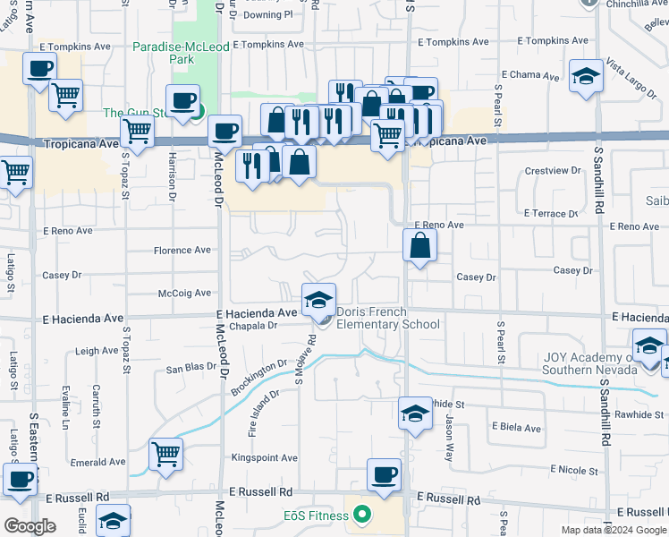 map of restaurants, bars, coffee shops, grocery stores, and more near 5211 Caspian Springs Drive in Las Vegas